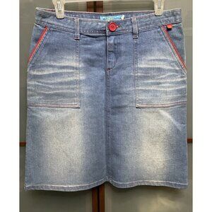 Paul Frank Vintage 90s Y2K Blue Denim Jean Embroidered Pencil Jean Skirt Size 5